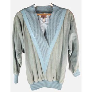 Vintage Mens Deep V Neck Sweater Viscose Blue Gray Lined West Germany 40